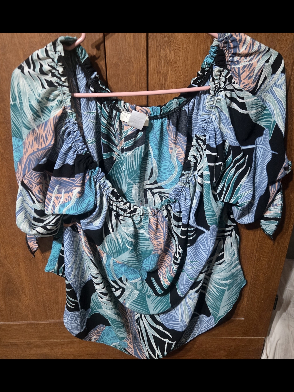 Women’s Tropical Off-Shoulder Blouse - Teal Multi